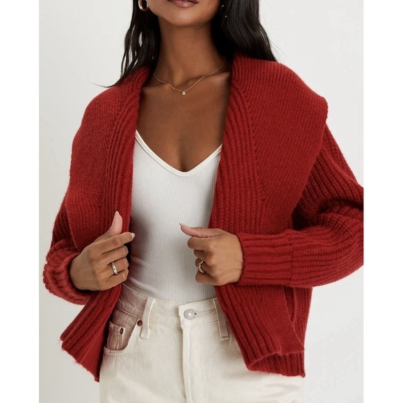 Lulus Impressive Comfort Red Chunky Open-Front Knit Shawl Collar‎ Cardigan XS - Picture 7 of 8